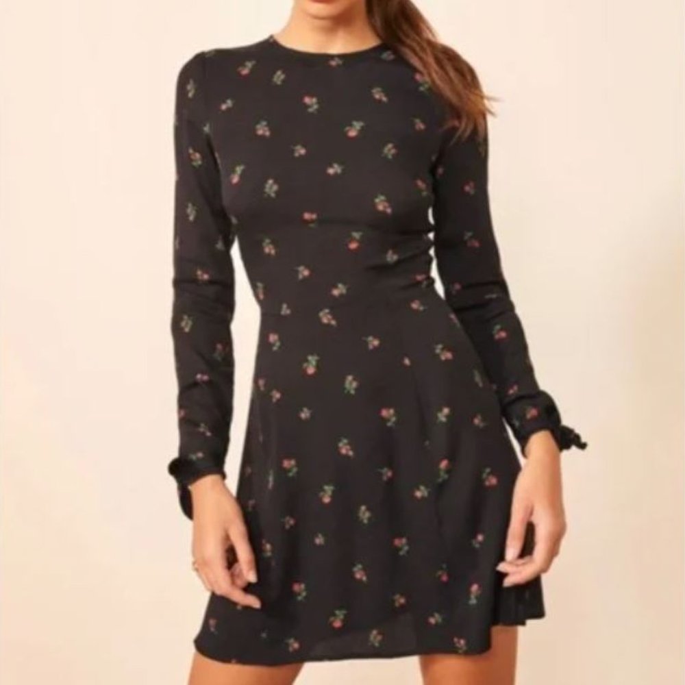 Reformation black floral mini dress